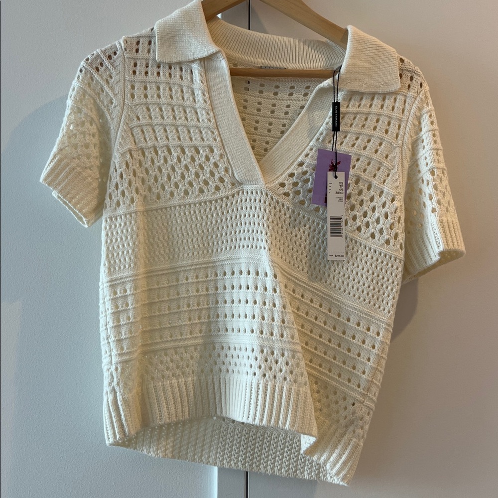 Elie Tahari Cream Knit Polo Sweater Top  xs